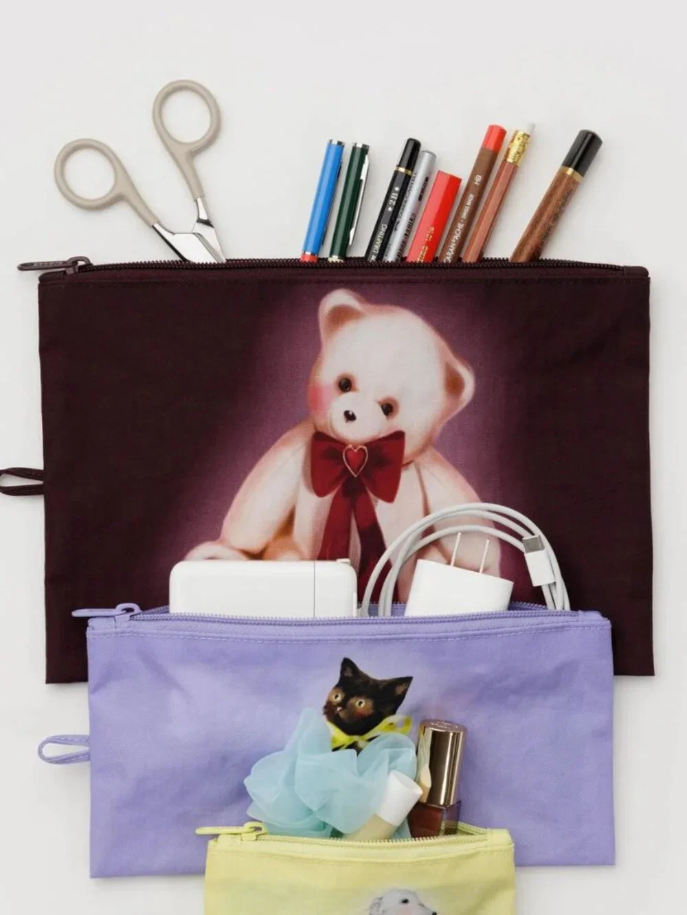 NWOT Baggu Flat Pouch Large - Teddy Bear (Fancy Animals)